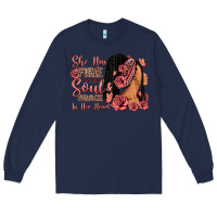 Navy She has fire in her soul afro woman Long Sleeve Tee - RanaPortraitStore