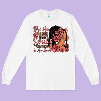 Long Sleeve Tee She has fire in her soul afro woman
