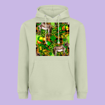 St. Patrick's Donkey With Leprechaun Hat Seamless Heavyweight Hoodie Designed By Fadigitalartstudio