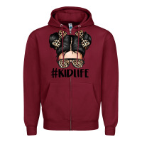 Burgundy kid life leopard messy bun Zipper Hoodie - texasbilliewilder