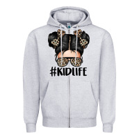 Heather Grey kid life leopard messy bun Zipper Hoodie - texasbilliewilder