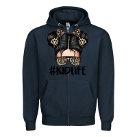 Navy kid life leopard messy bun Zipper Hoodie - texasbilliewilder