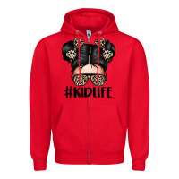 Red kid life leopard messy bun Zipper Hoodie - texasbilliewilder