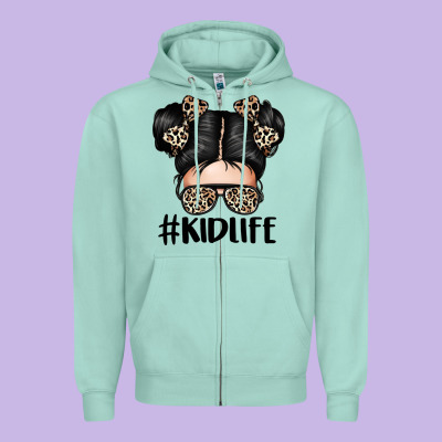 Kid Life Leopard Messy Bun Zipper Hoodie Designed By Texasbilliewilder