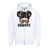 White kid life leopard messy bun Zipper Hoodie - texasbilliewilder