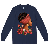 Navy She who kneels before god can stand before anyone Long Sleeve Tee - RanaPortraitStore