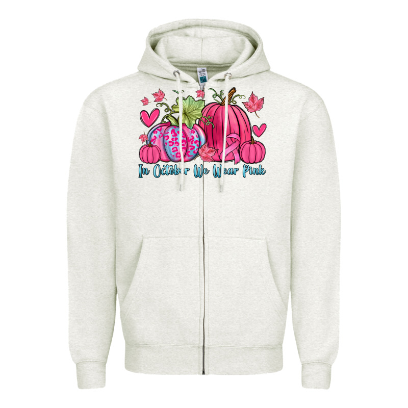 In October We Wear Pink Zipper Hoodie by Zillion Design Studio | Teevron