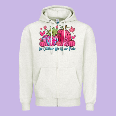 In October We Wear Pink Zipper Hoodie Designed By Zillion Design Studio