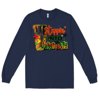 Navy Steppin' into Juneteenth black fashion girl Long Sleeve Tee - RanaPortraitStore