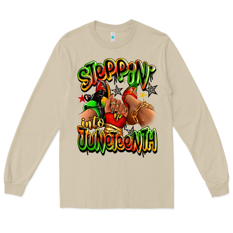 Steppin' Into Juneteenth Sneaker And Heel Afro Wom Long Sleeve Tee by RanaPortraitStore | Teevron