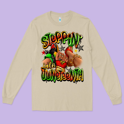 Long Sleeve Tee Steppin' into Juneteenth sneaker and heel afro wom