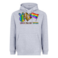 Heather Grey peace love pride Heavyweight Hoodie - CowhideDigitalArt