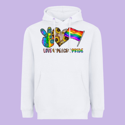 Peace Love Pride Heavyweight Hoodie Designed By Cowhidedigitalart