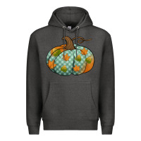 Charcoal Heather blue plaid autumn pumpkin Premium Hoodie - Jasminsmagicworld
