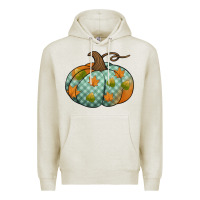 Oatmeal Heather blue plaid autumn pumpkin Premium Hoodie - Jasminsmagicworld