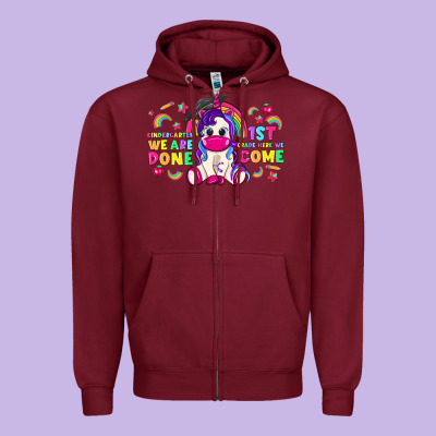Kindergarten We Are Done 1st Here We Come With Unicorn Zipper Hoodie Designed By Texasbilliewilder