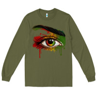 Army Green Watercolor Juneteenth eyes Long Sleeve Tee - RanaPortraitStore