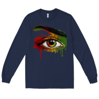 Navy Watercolor Juneteenth eyes Long Sleeve Tee - RanaPortraitStore