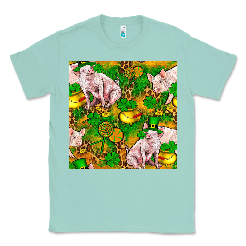 St Patricks  Day Pig With Candy And Pot Of Gold  Seamless Pattern Classic Tee by FaDigitalArtStudio | Teevron