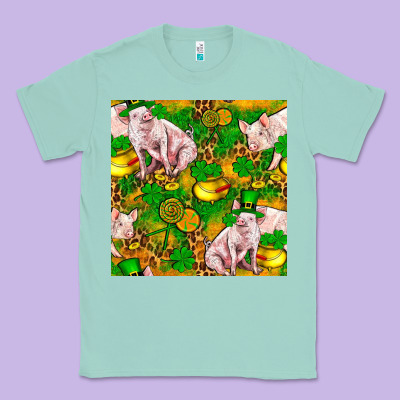 St Patricks  Day Pig With Candy And Pot Of Gold  Seamless Pattern Classic Tee Designed By Fadigitalartstudio