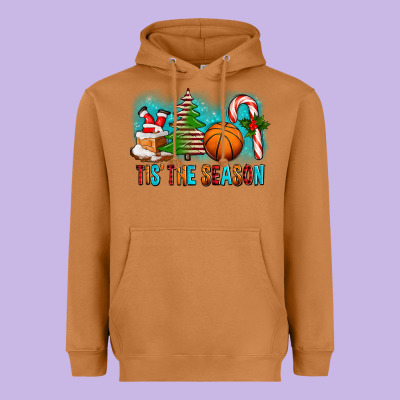Tis The Season Christmas With Basketball And Candy Cane Heavyweight Hoodie Designed By Fadigitalartstudio