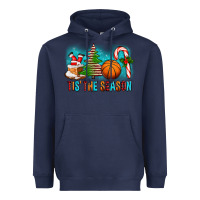 Navy Tis The Season Christmas With Basketball And Candy Cane Heavyweight Hoodie - FaDigitalArtStudio