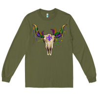 Army Green Mardi Gras Bull Skull Long Sleeve Tee - RanaPortraitStore