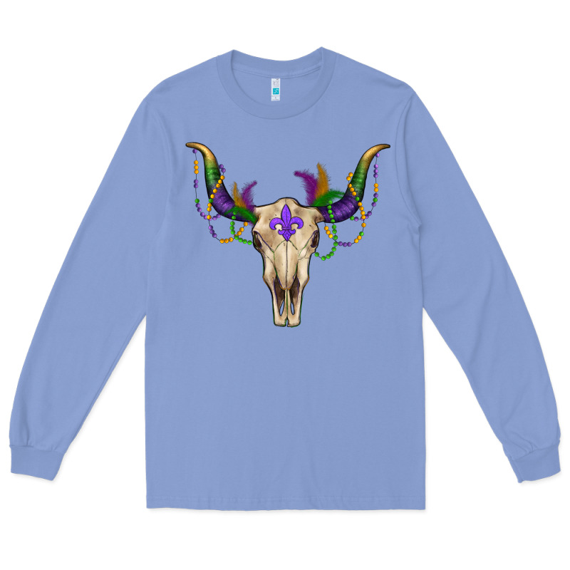 Mardi Gras Bull Skull Long Sleeve Tee by RanaPortraitStore | Teevron