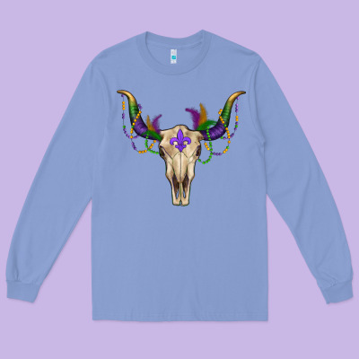 Long Sleeve Tee Mardi Gras Bull Skull
