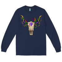 Navy Mardi Gras Bull Skull Long Sleeve Tee - RanaPortraitStore