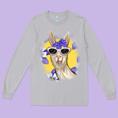 Long Sleeve Tee Llama With Sunglasses