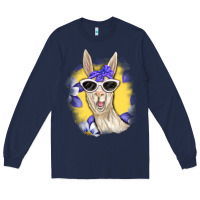 Navy Llama With Sunglasses Long Sleeve Tee - RanaPortraitStore