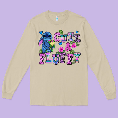 Cute And Fluffy Stitch Long Sleeve Tee Designed By Adodesignshop