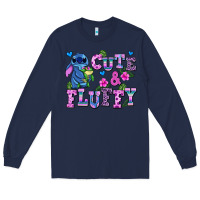 Navy cute and fluffy stitch Long Sleeve Tee - AdoDesignShop