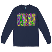 Navy Mardi Gras Leopard Beads Brushstrokes Long Sleeve Tee - RanaPortraitStore