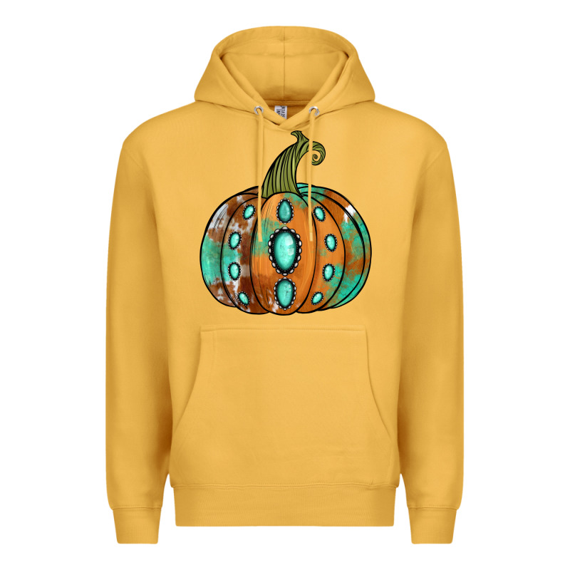 Western Cowhide Turquoise Pumpkin Premium Hoodie by Jasminsmagicworld | Teevron