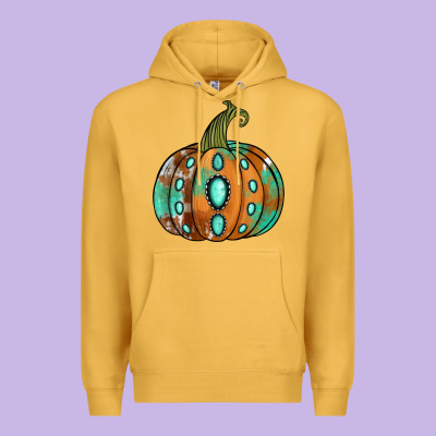 Western Cowhide Turquoise Pumpkin Premium Hoodie Designed By Jasminsmagicworld