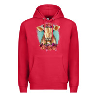 Cardinal Floral Cow Premium Hoodie - RanaPortraitStore