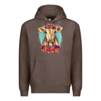 Coffee Floral Cow Premium Hoodie - RanaPortraitStore