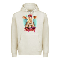 Oatmeal Heather Floral Cow Premium Hoodie - RanaPortraitStore