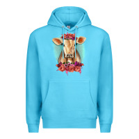 Ocean Blue Floral Cow Premium Hoodie - RanaPortraitStore
