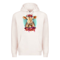 Pale Pink Floral Cow Premium Hoodie - RanaPortraitStore