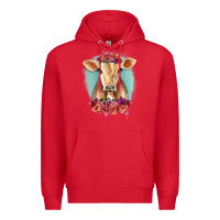 Red Floral Cow Premium Hoodie - RanaPortraitStore