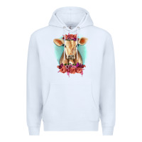 White Floral Cow Premium Hoodie - RanaPortraitStore
