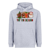 Heather Grey Tis The Season Christmas With Football And Santa Heavyweight Hoodie - FaDigitalArtStudio