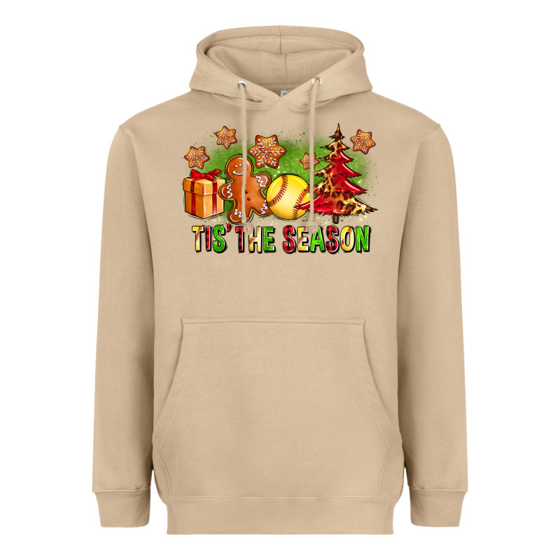 Tis The Season Christmas With Softball And Gingerbread Man Heavyweight Hoodie by FaDigitalArtStudio | Teevron