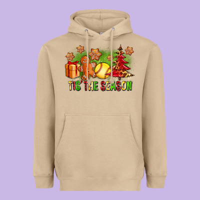 Tis The Season Christmas With Softball And Gingerbread Man Heavyweight Hoodie Designed By Fadigitalartstudio