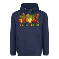 Navy Tis The Season Christmas With Softball And Gingerbread Man Heavyweight Hoodie - FaDigitalArtStudio