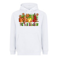 White Tis The Season Christmas With Softball And Gingerbread Man Heavyweight Hoodie - FaDigitalArtStudio