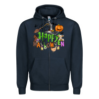 Navy happy halloween farm animals Zipper Hoodie - Zillion Design Studio
